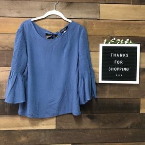 Blue Rain Ruffle Top with Tie